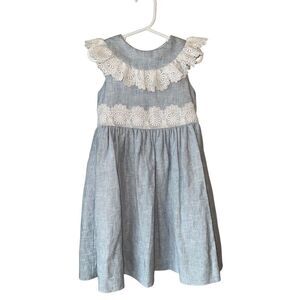 Bailey Boys Vintage Inspired Linen/Cotton Blend Dress With Delicate Lace Feature